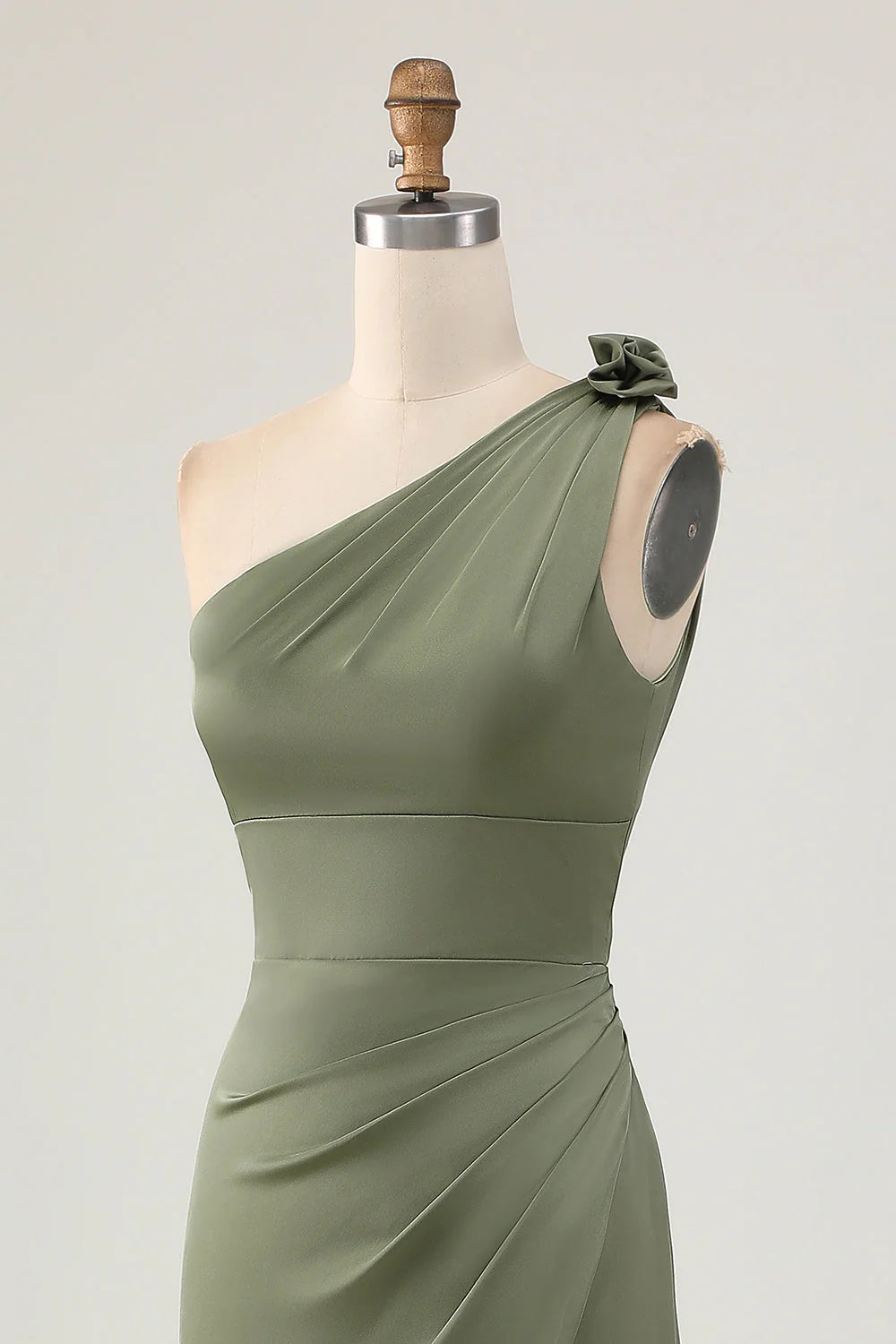 Eucalyptus Mermaid One Shoulder Long Bridesmaid Dress with Slit