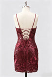Sequin Bodycon Spaghetti Straps Dark Green Homecoming Dress