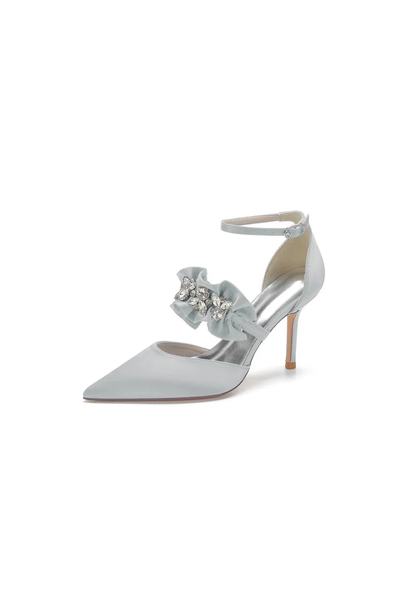 Cocktail Pointed Toe Crystal Buckle Strap High Heels