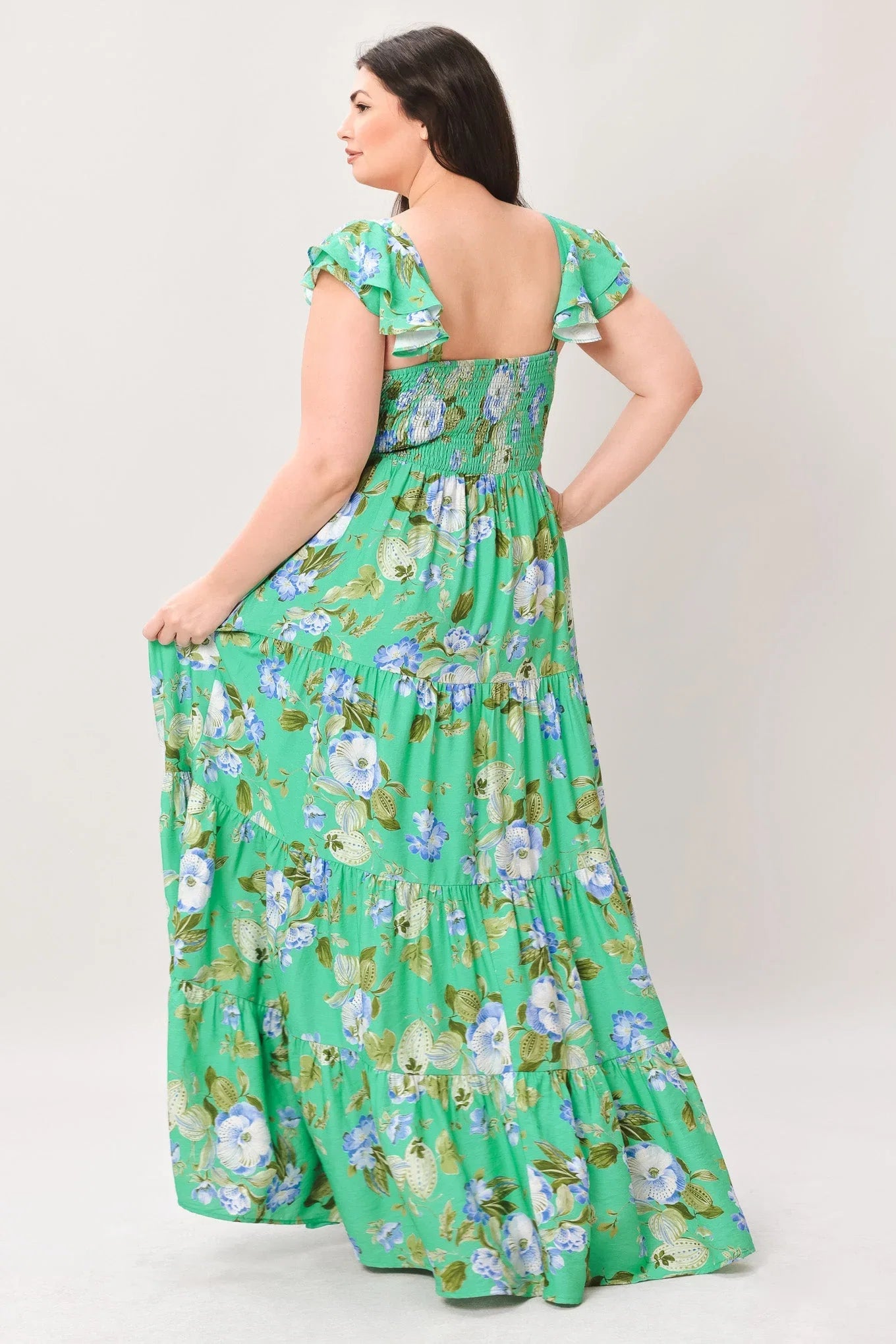 FRESH BLOSSOM GREEN FLORAL MAXI DRESS