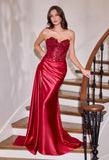 Evans Gown Satin Dress With Illusion Leg Slit