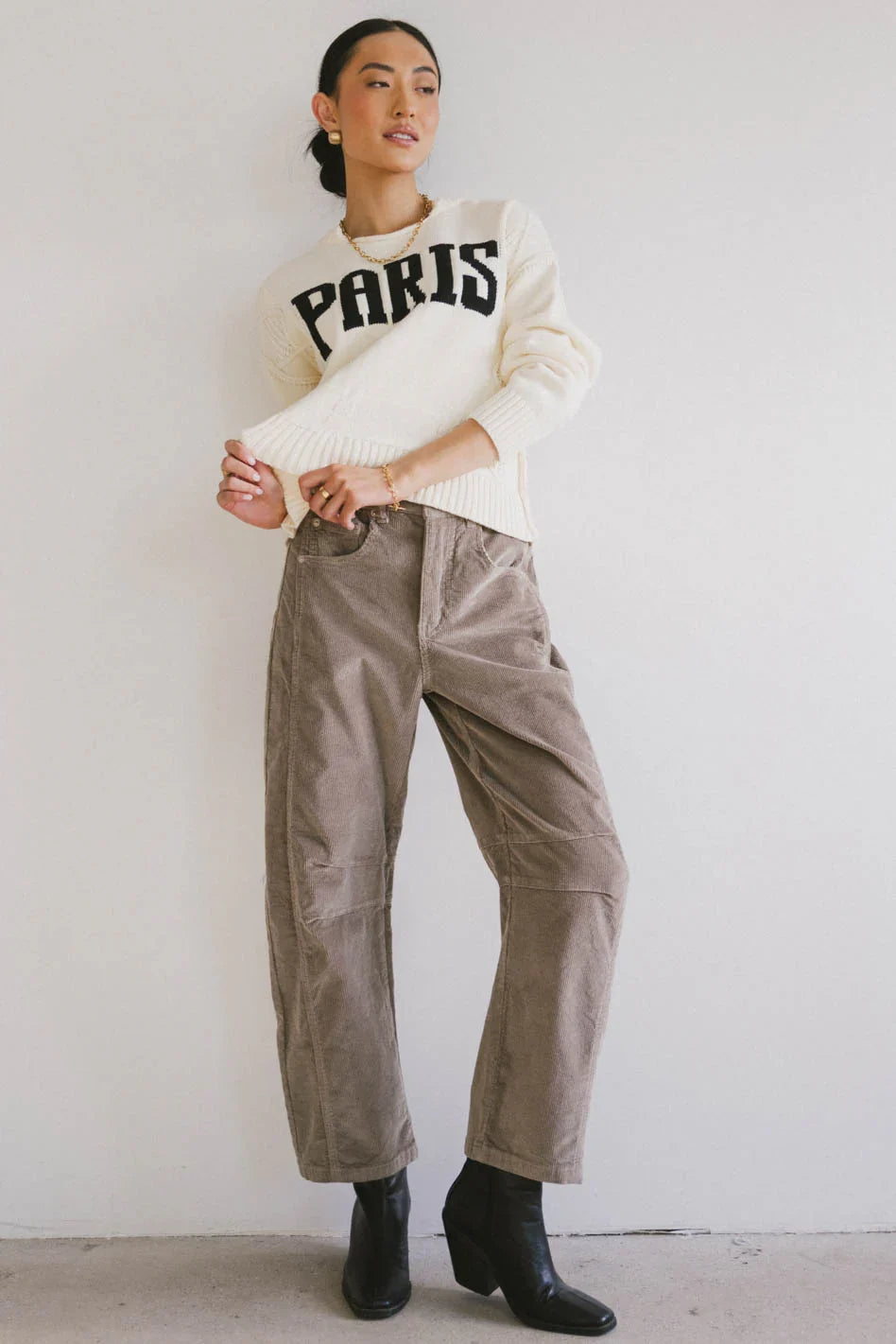 Lisette Barrel Jean in Taupe Corduroy FINAL SALE