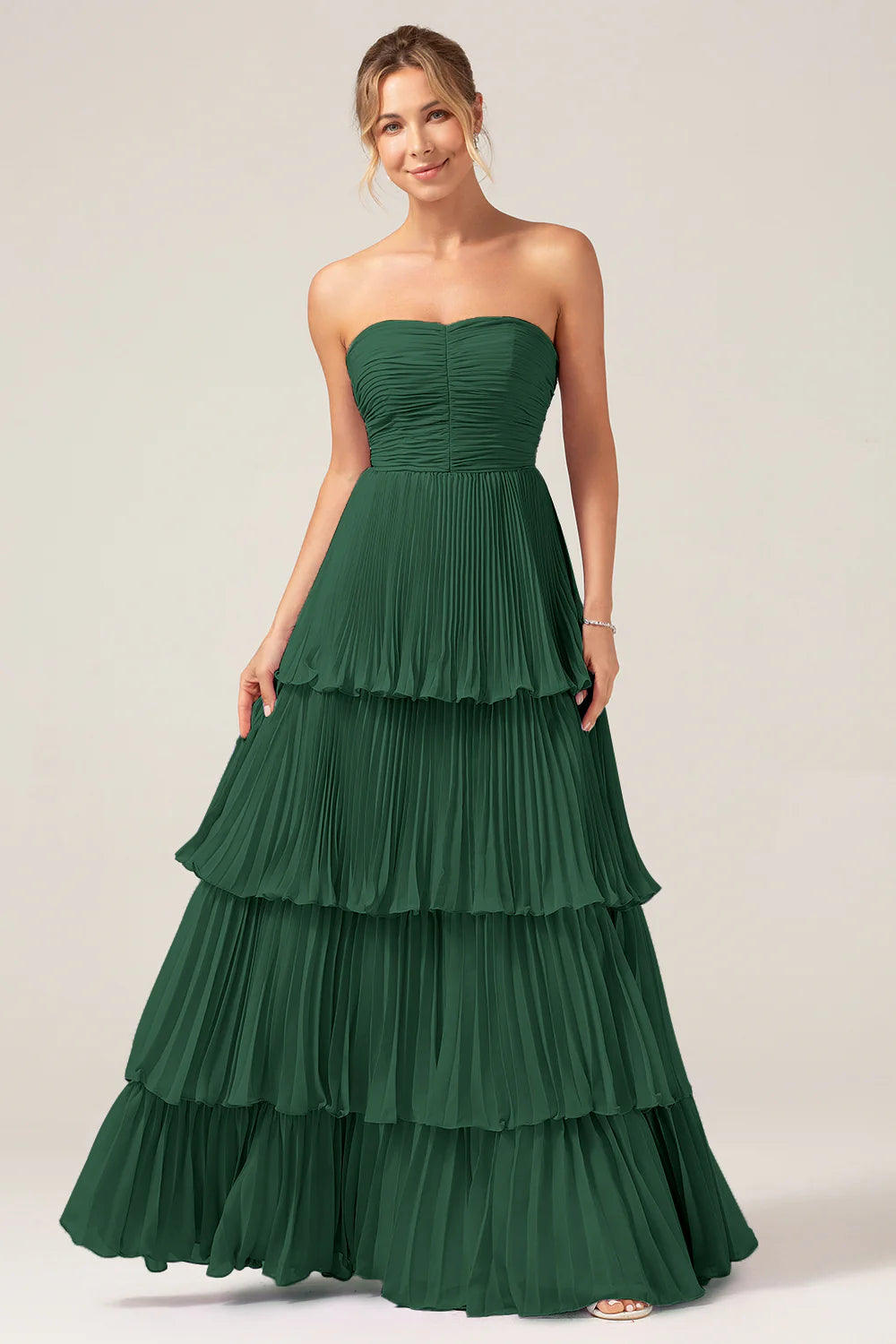 Dusty Sage A Line Sweetheart Tiered Chiffon Floor Length Dress