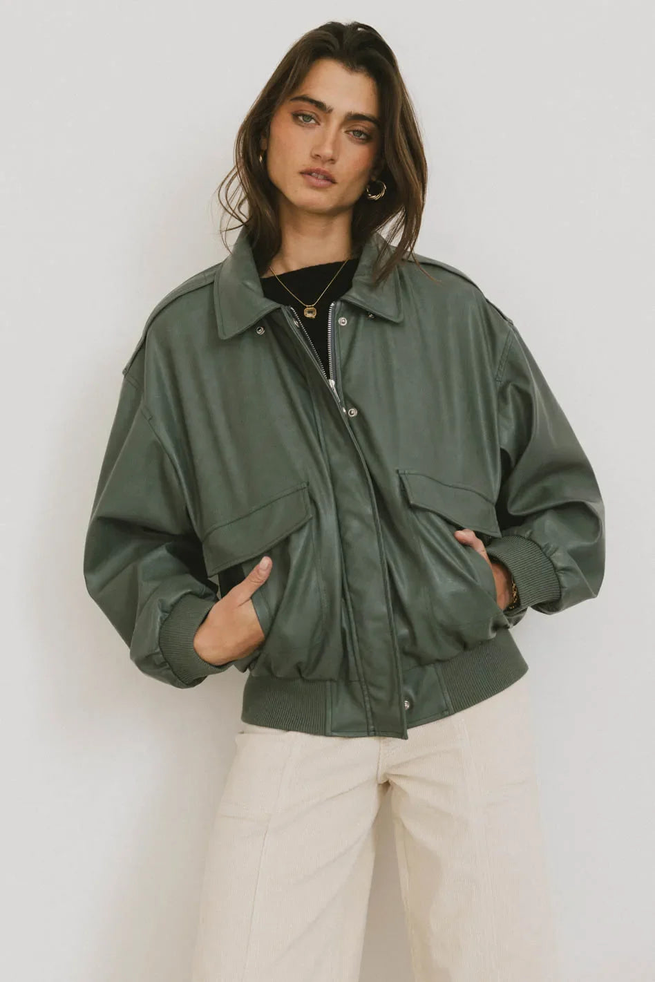 Call Me Back Vegan Jacket in Olive FINAL SALE