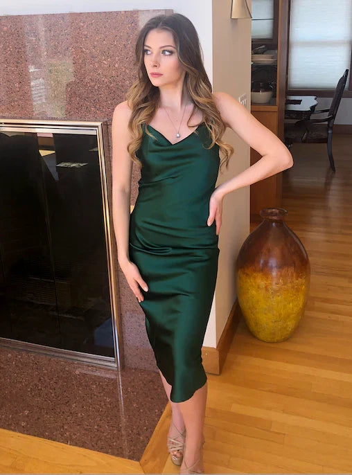 Aspen Midi Dress Emerald Green Satin Slip Dress