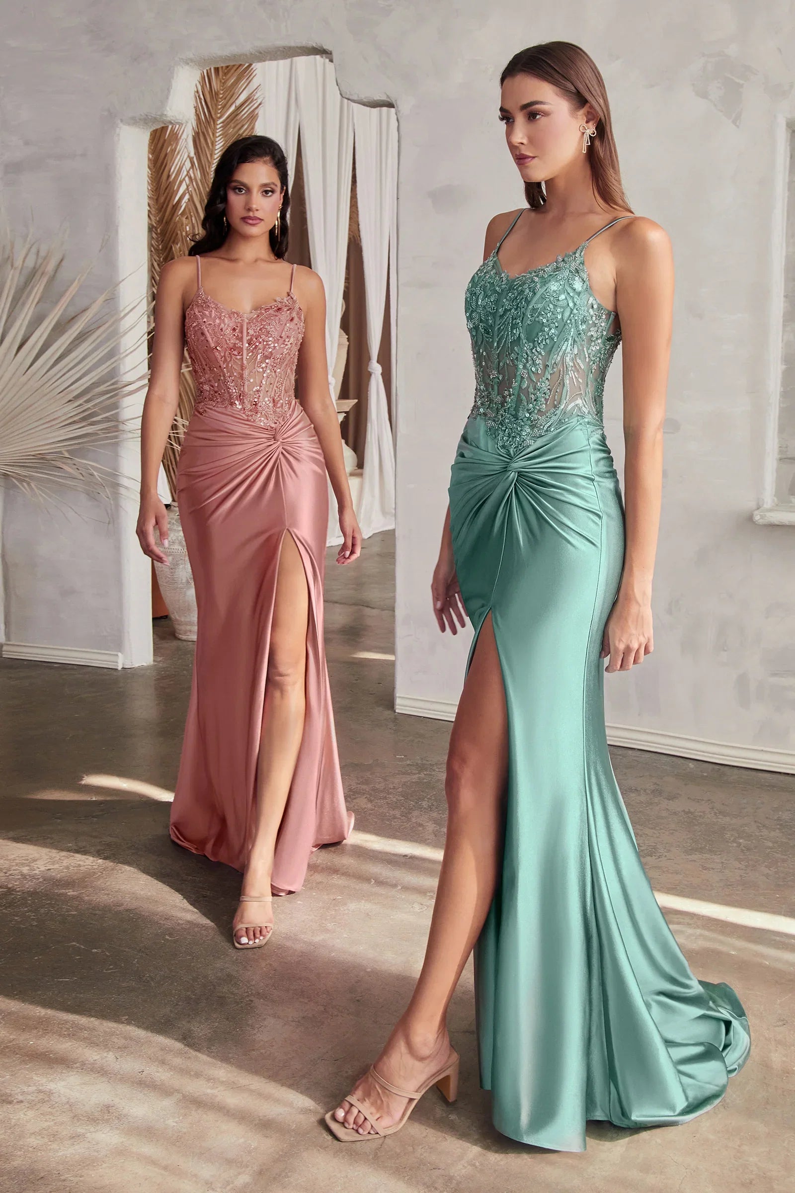 Flori Gown Fitted Satin Gown with Embellished Bodice