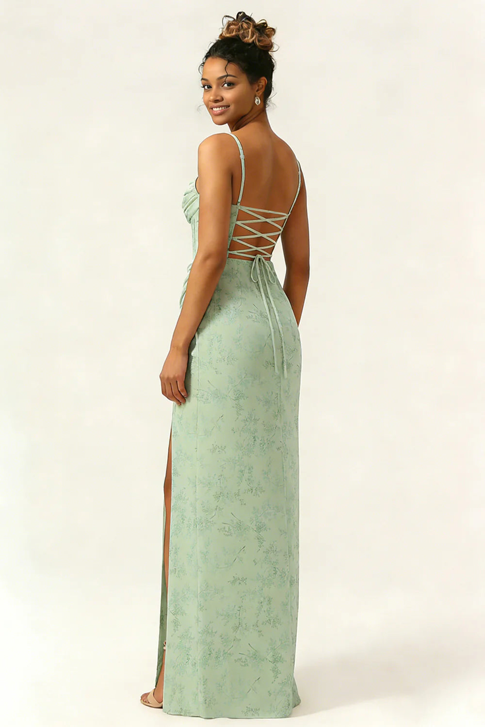 Daffodil Sheath Corset Chiffon Long Bridesmaid Dress with Slit
