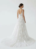 Boho White A Line Lace Appliques Wedding Dress