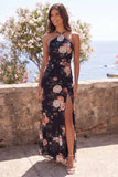 Mermaid Black Floral Wedding Guest Dress with Slit