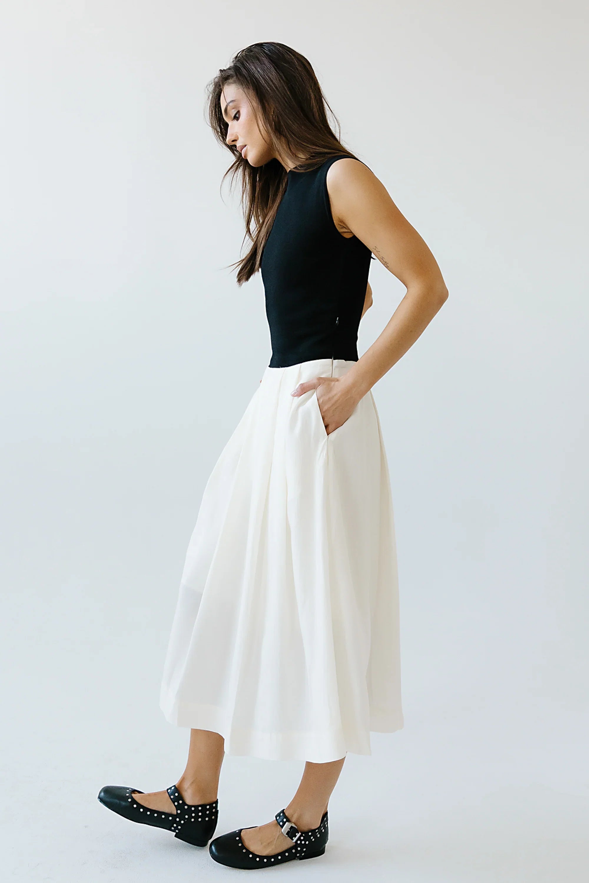 Tristan Mixed Media Midi Dress in Ivory FINAL SALE