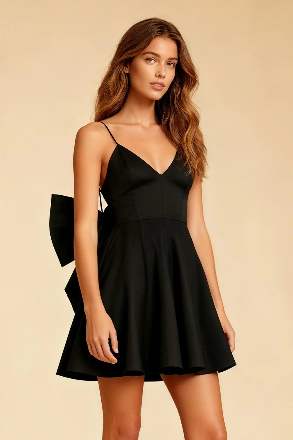 Cute A Line Spaghetti Straps Little Black Dress with Bow