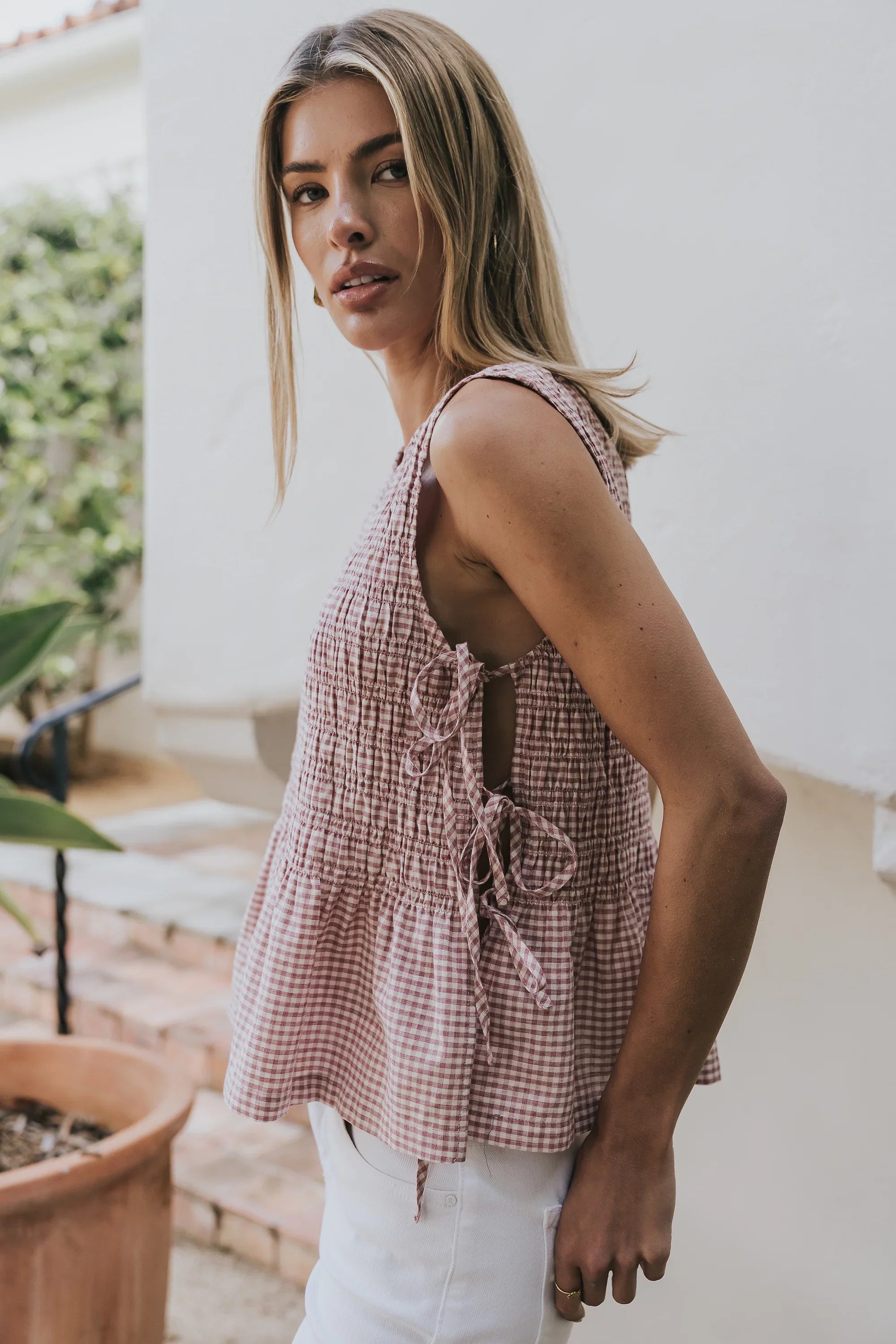 Jeremy Smocked Blouse in Berry