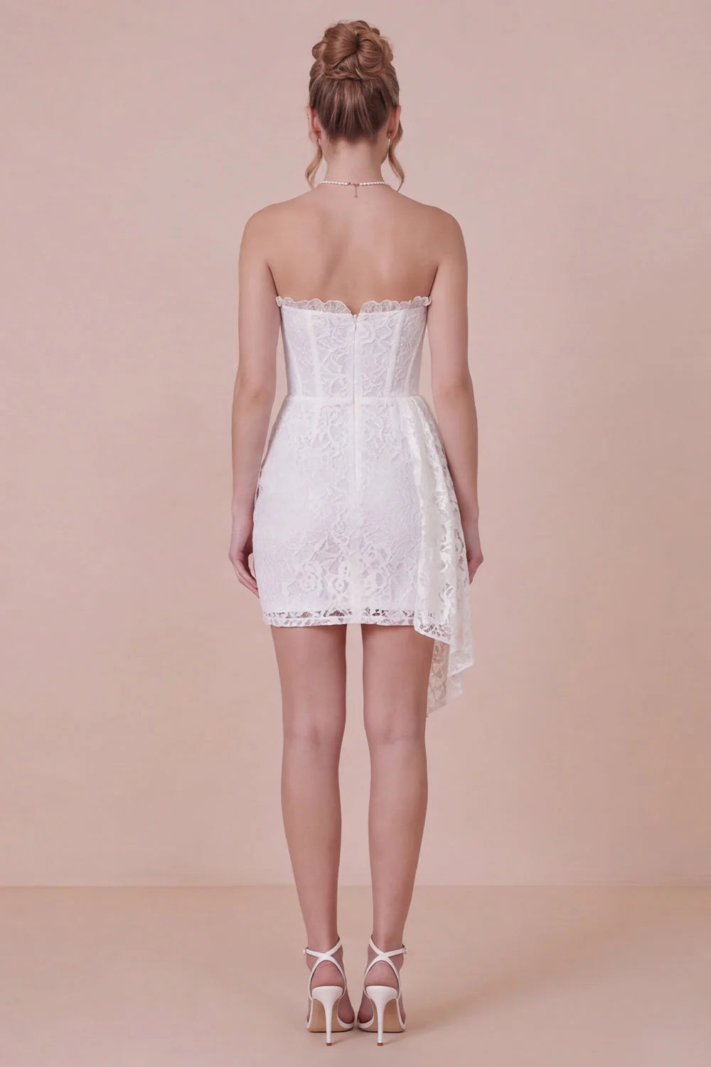 Lace White Bodycon Sweetheart Graduation Dress with Drape