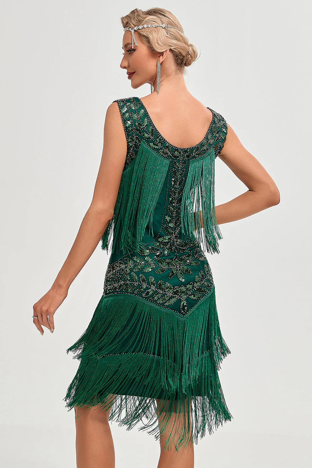 Black Gatsby Flapper Dress with Sequins and Fringes