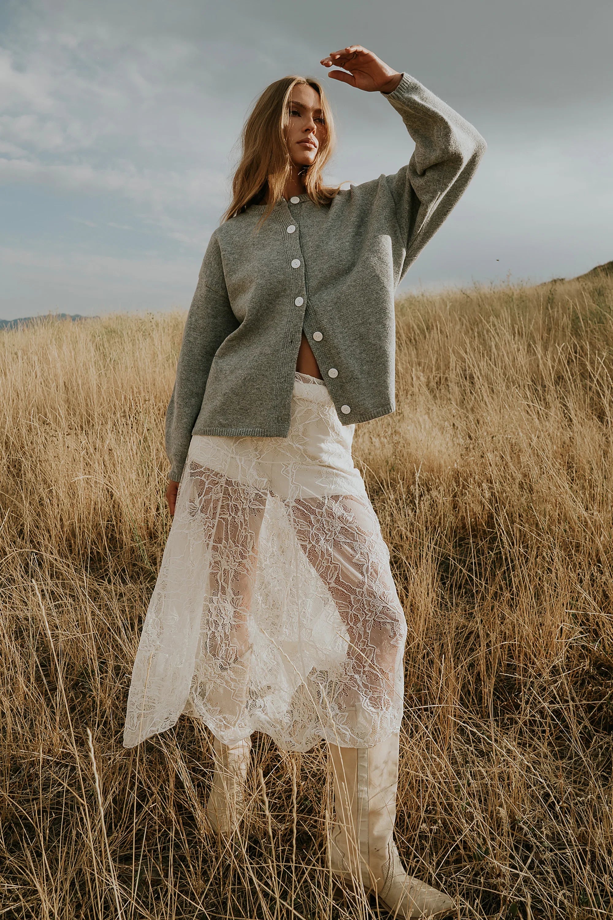Kaia Knit Cardigan in Heather Grey