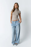 Kara Mock Neck Top in Taupe