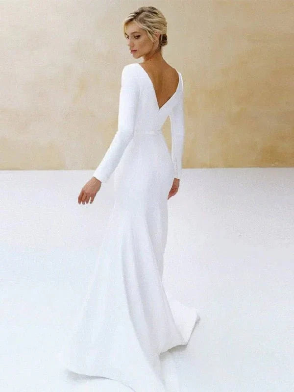Mermaid Scoop Neck V Back Satin Wedding Dress