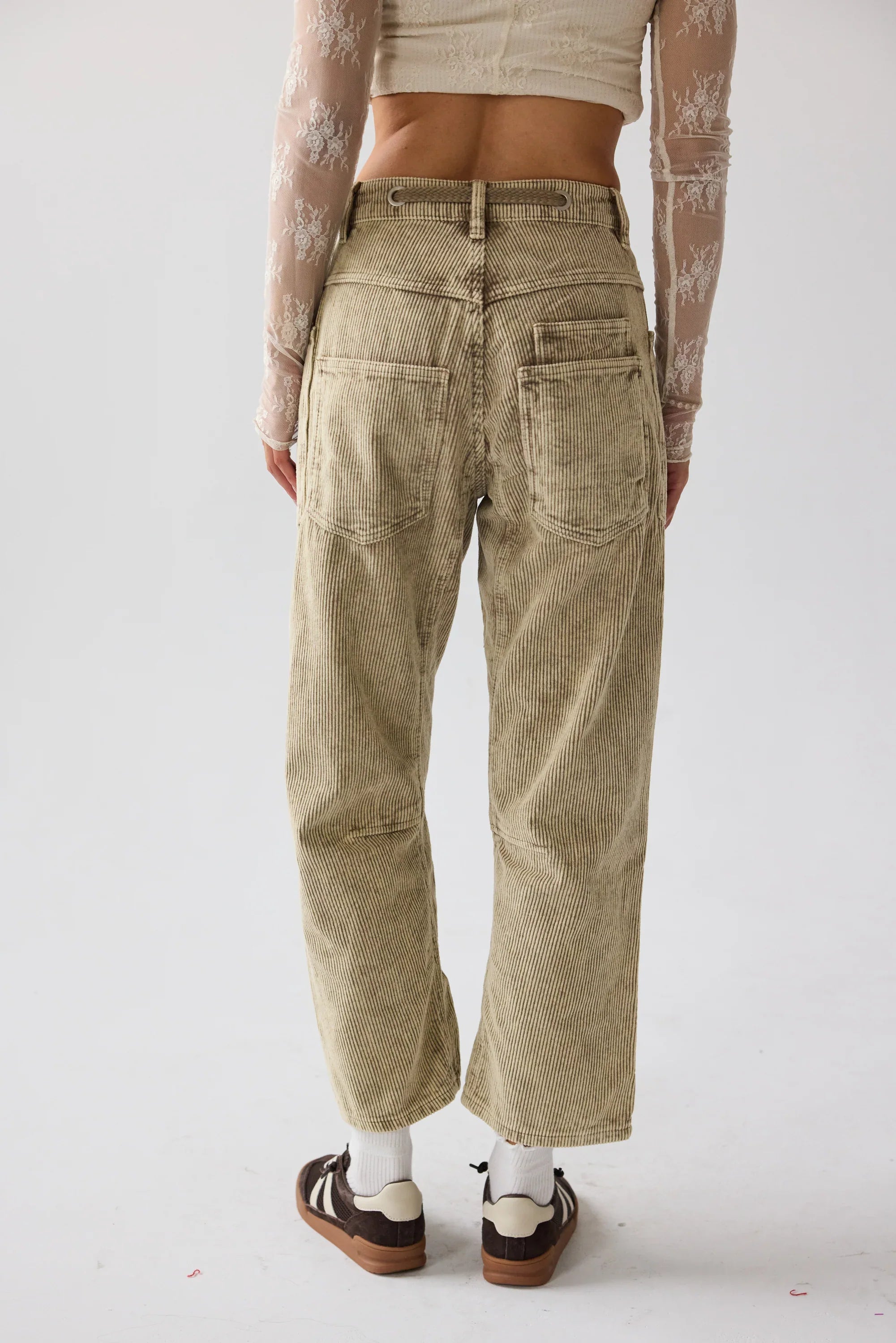 Dana Corduroy Barrel Pants in Olive FINAL SALE