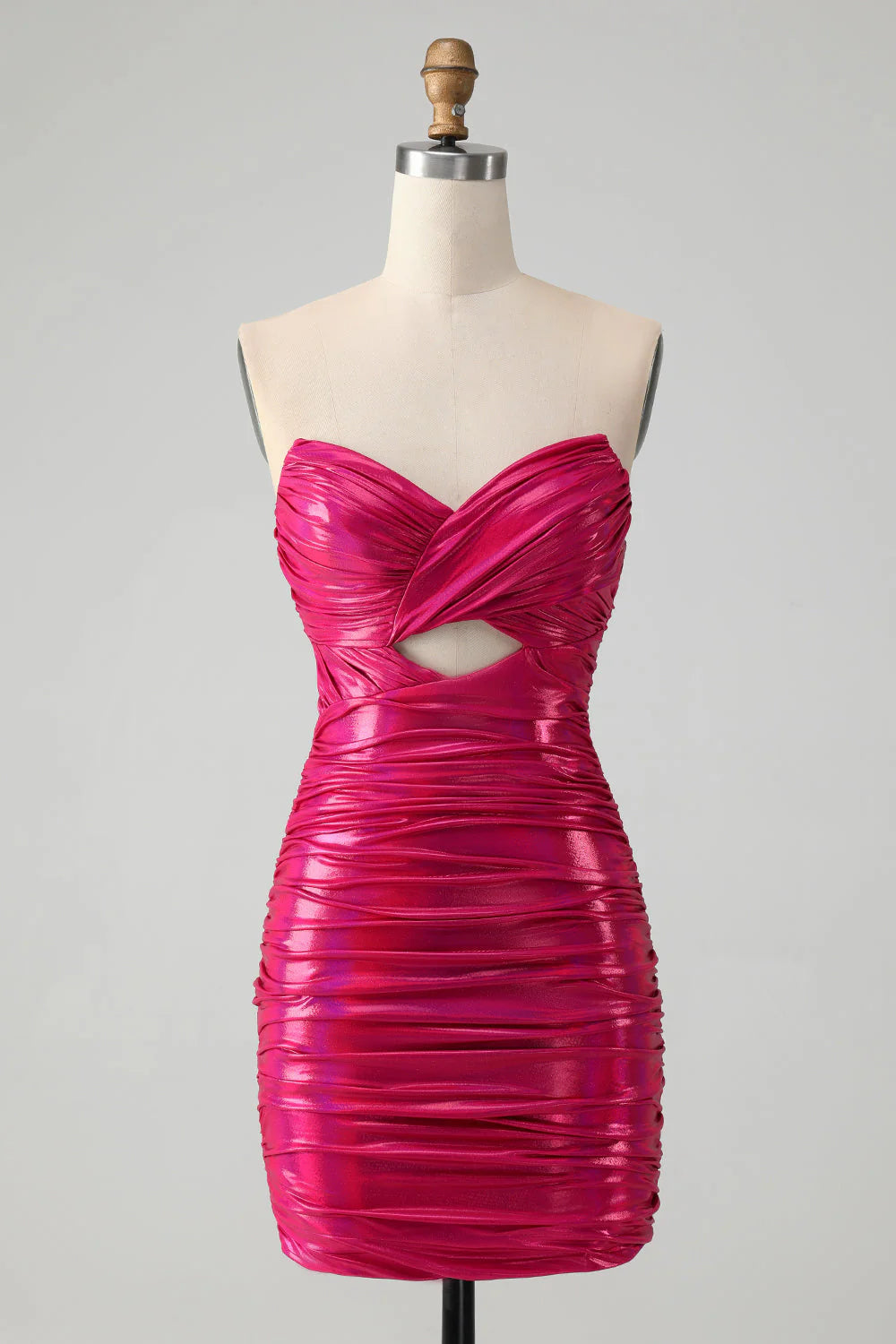 Chic Teal Blue Strapless Keyhole Pleated Tight Metallic Homecoming Dress