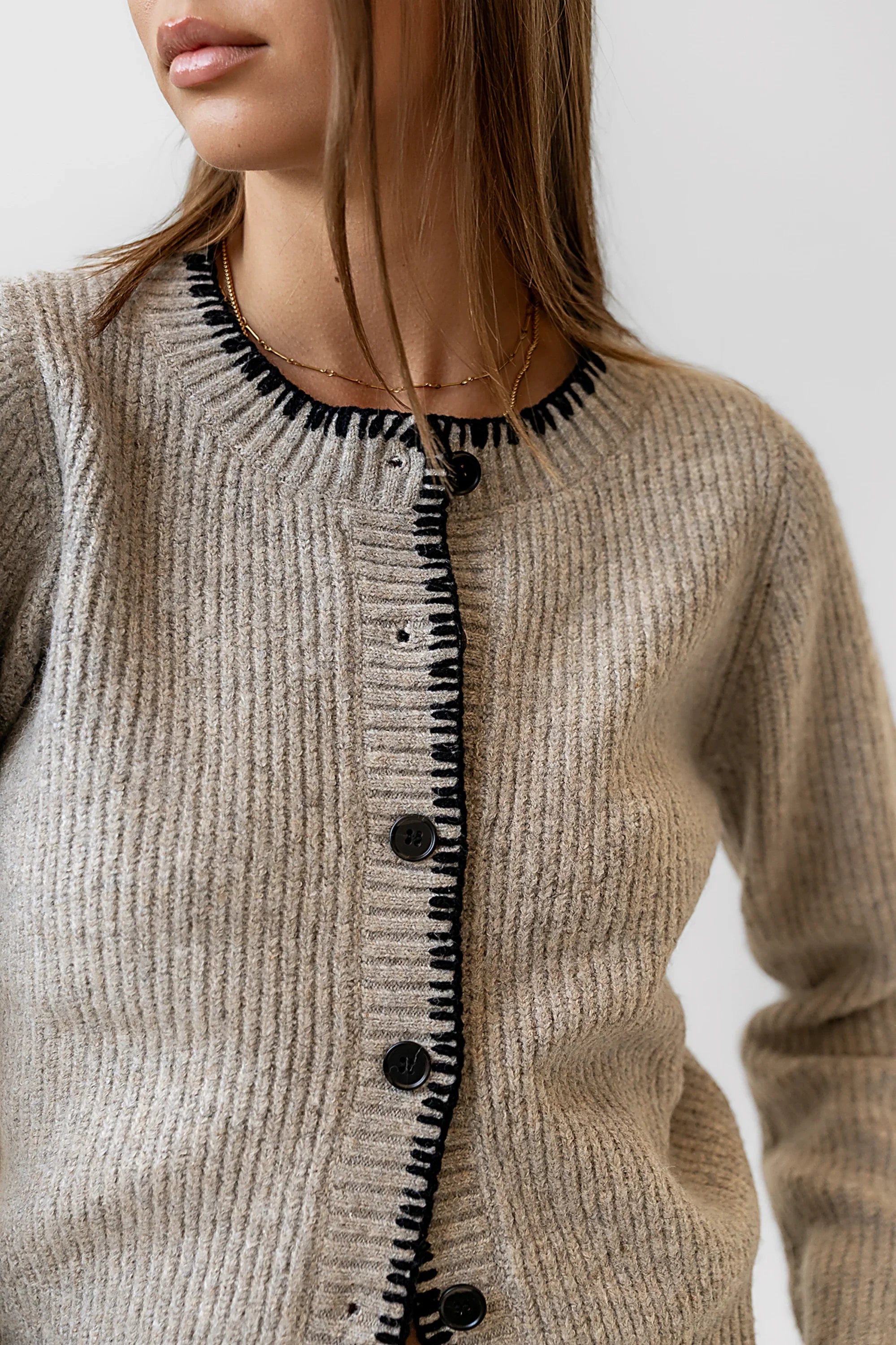 Darren Contrast Cardigan in Taupe