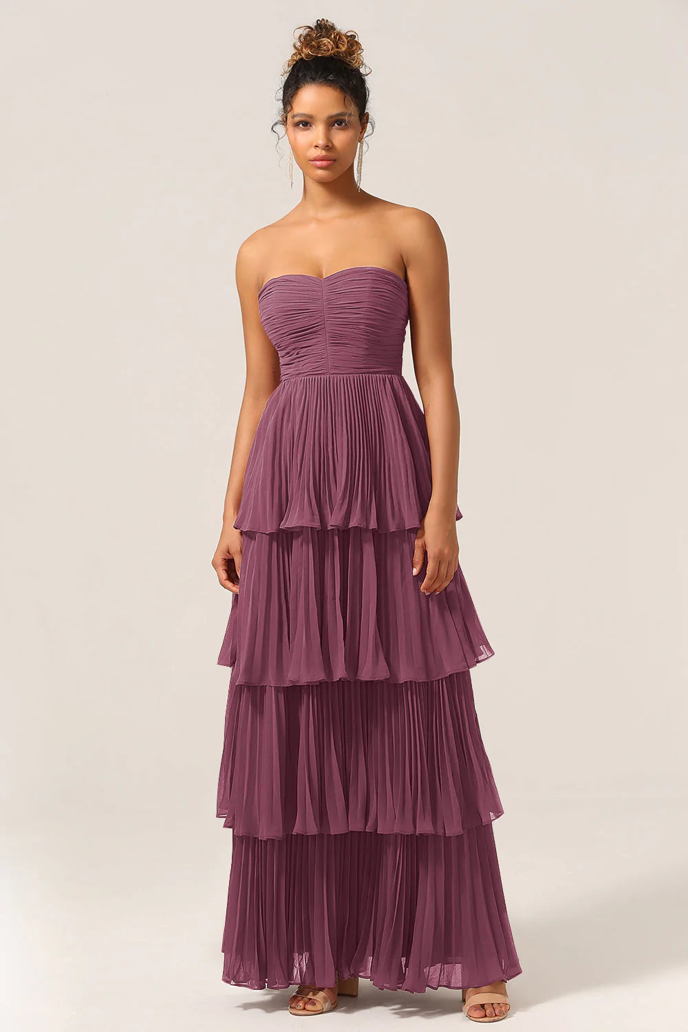 A Line Sweetheart Floor Length Tiered Chiffon Bridesmaid Dress