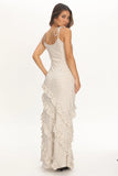 Nevaeh Polka Dot Ruffle Maxi Dress Off White