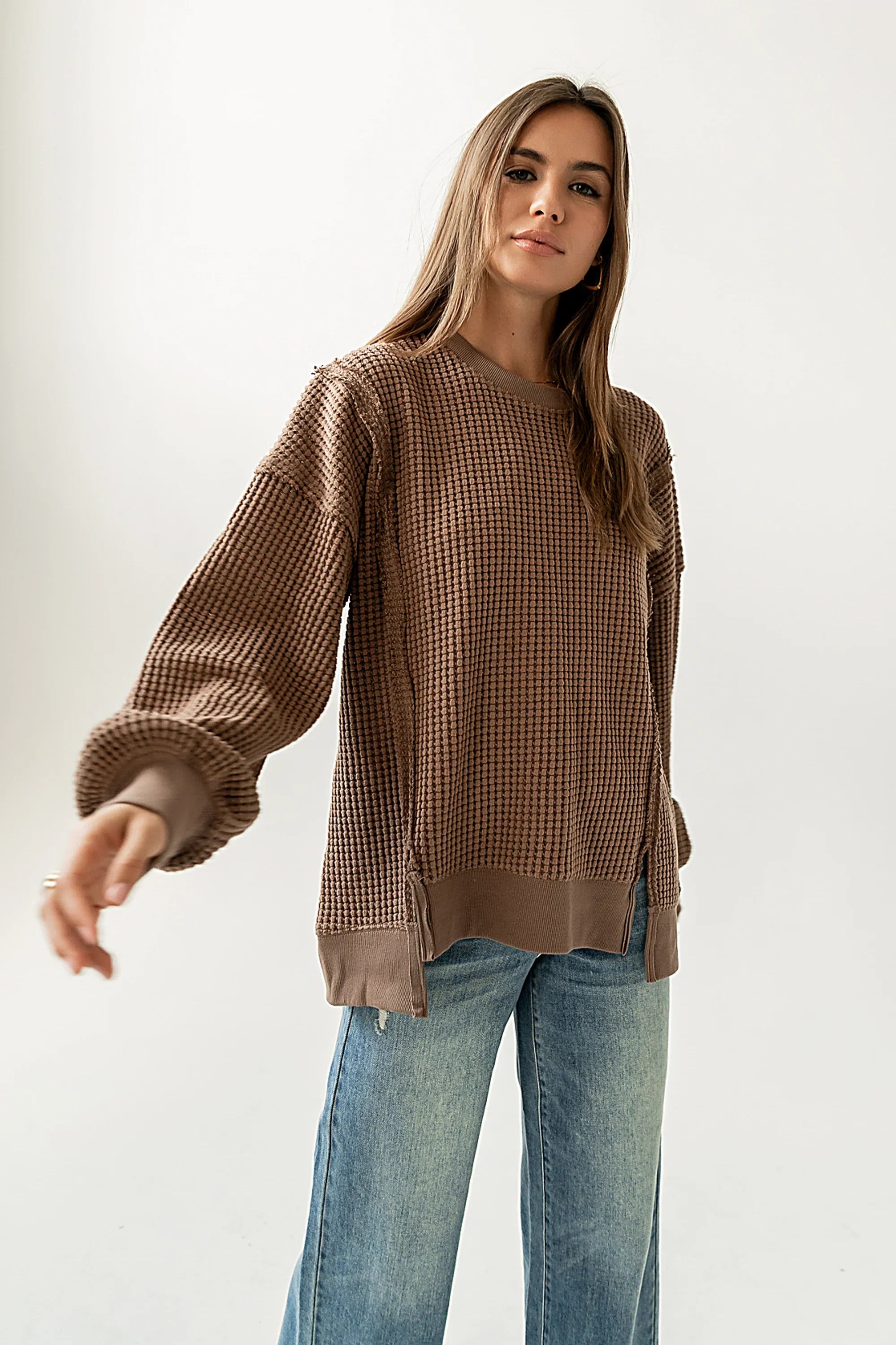 Trace Waffle Knit Top in Mocha