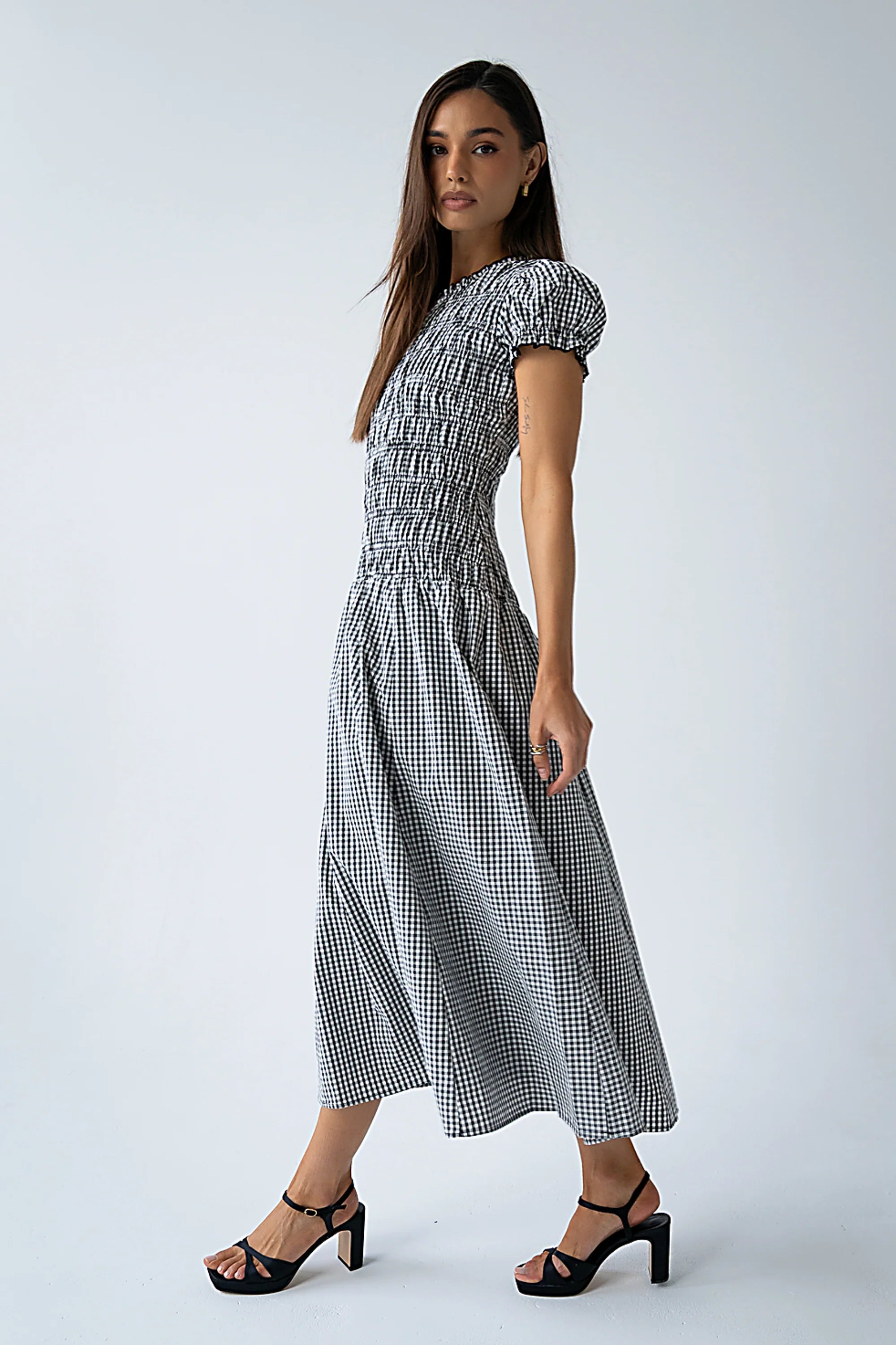 Opal Gingham Maxi Dress in Black