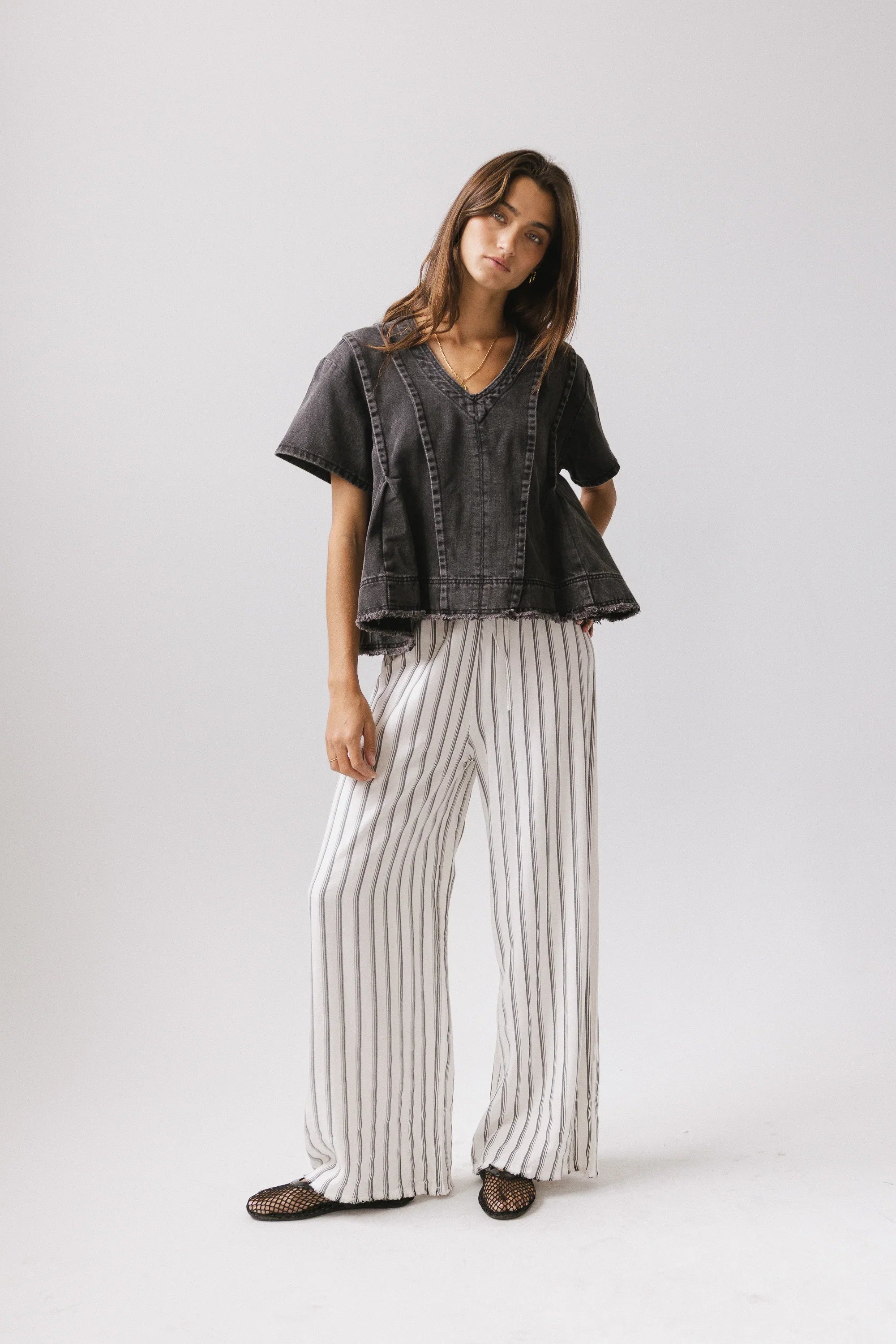 Ronan Striped Pants in White