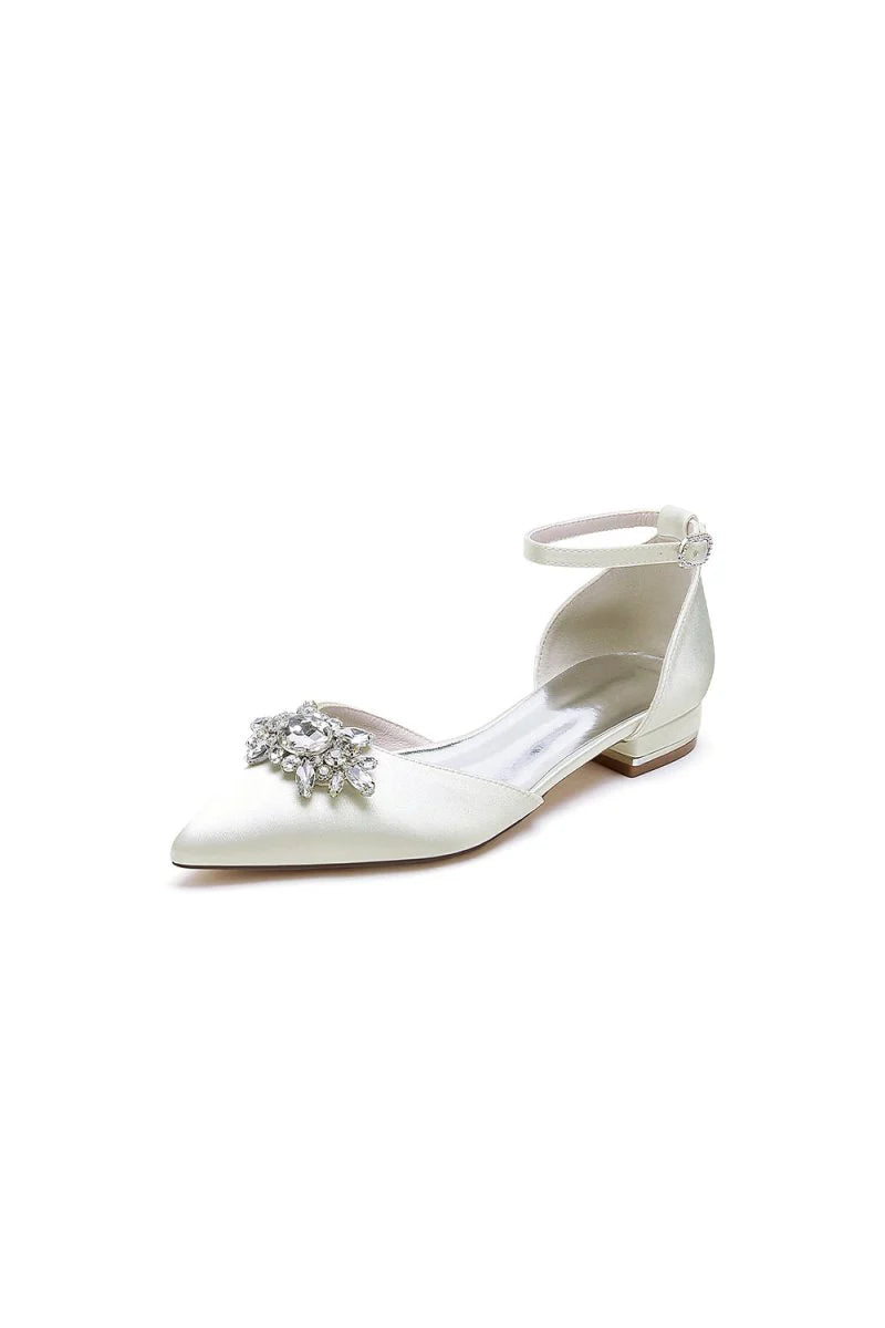 Pointed Toe Rhinestone Ankle Strap Kitten Heels