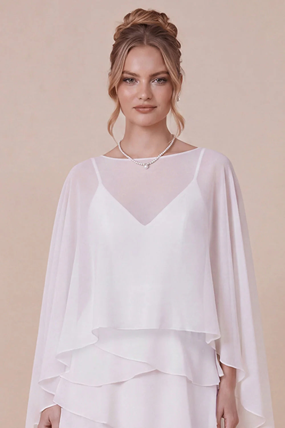 2 Piece White Spaghetti Straps Ruffled Graduation Dress with Cape