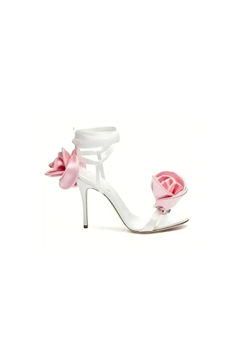 Red Flower Lace Up High Heel Sandals