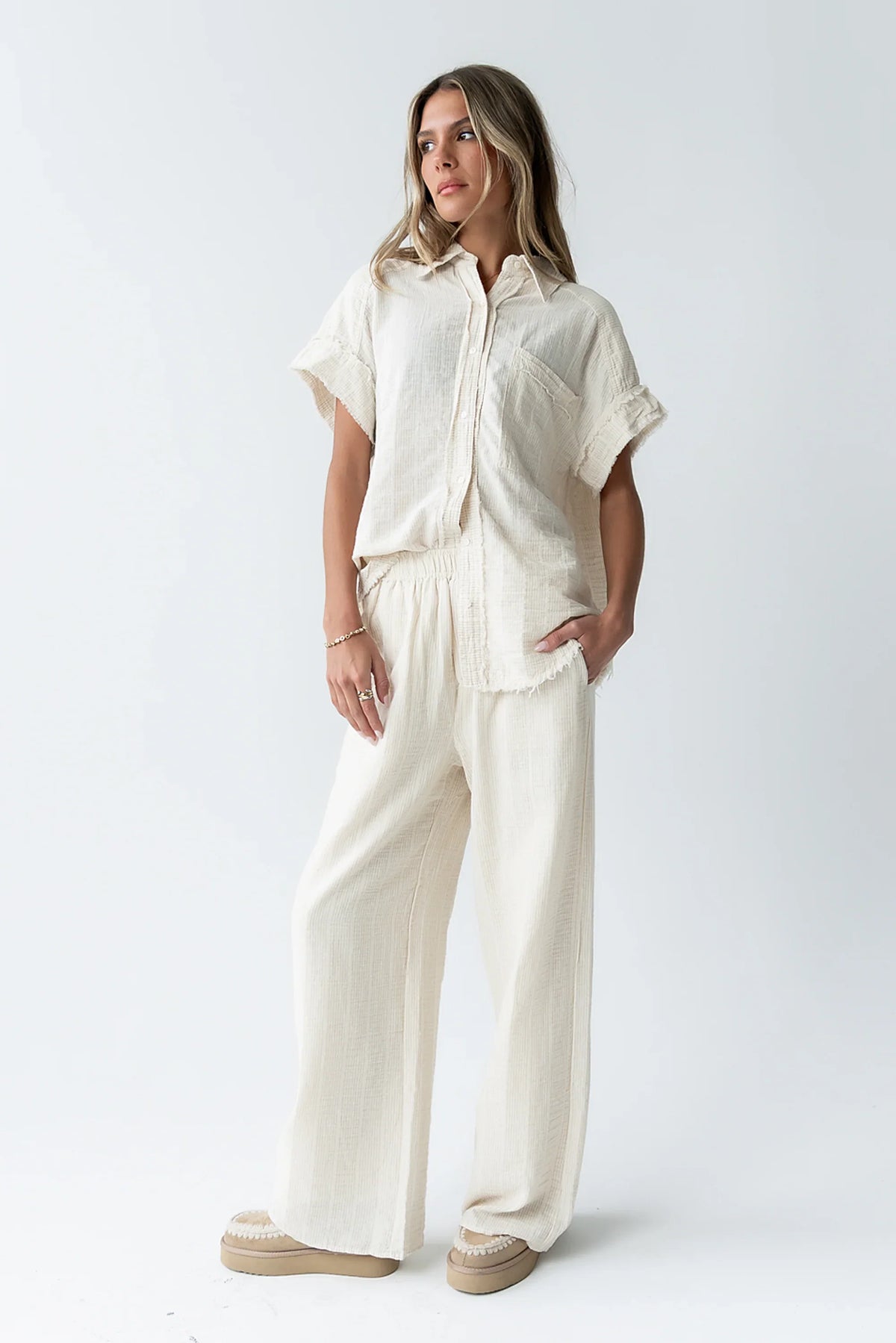 Belen Striped Wide Leg Pants in Taupe FINAL SALE