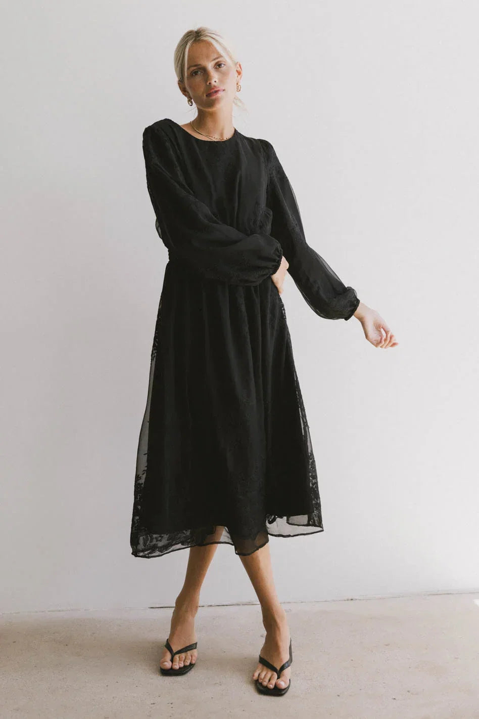 Andee Embroidered Midi Dress in Black FINAL SALE