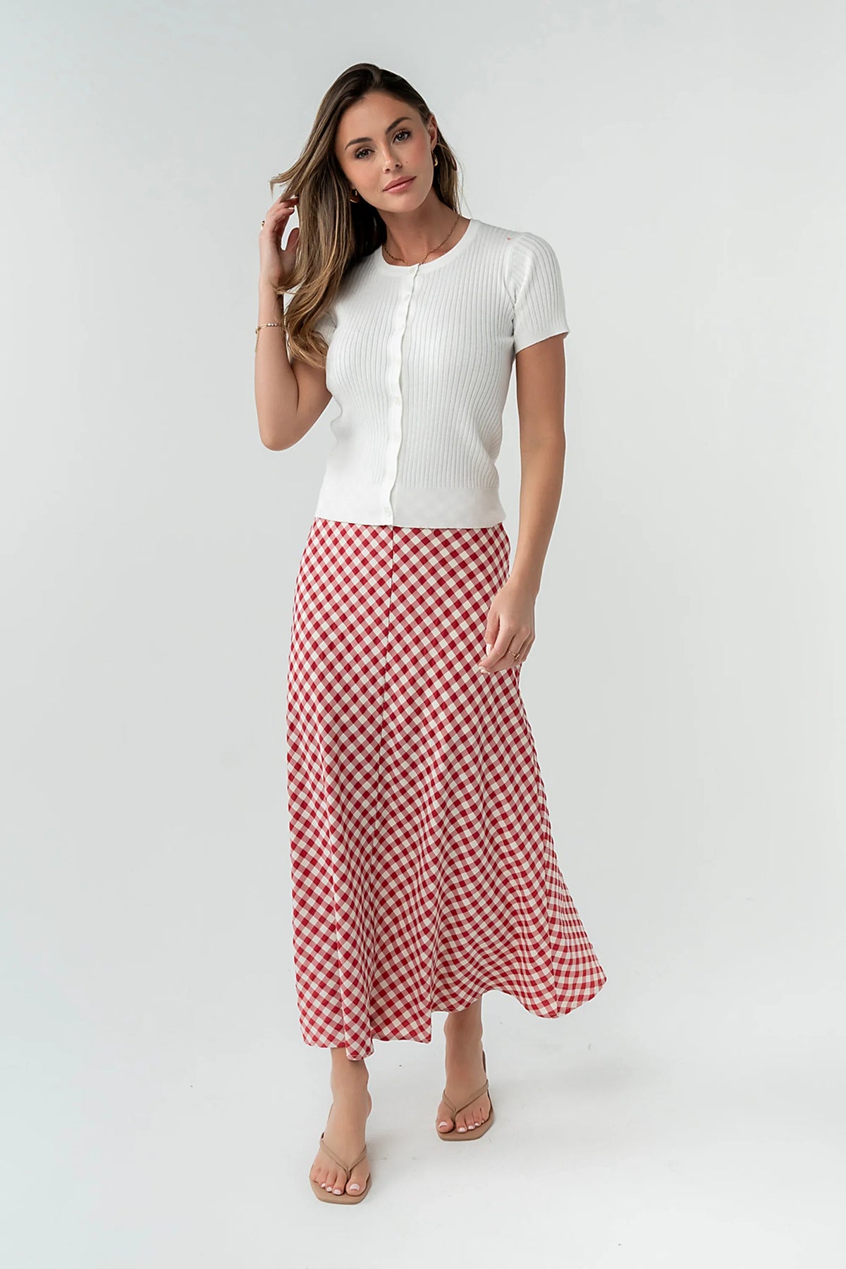 Posie Gingham Maxi Skirt in Red