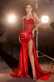 Teagan Gown Red Fitted Satin Lace Dress
