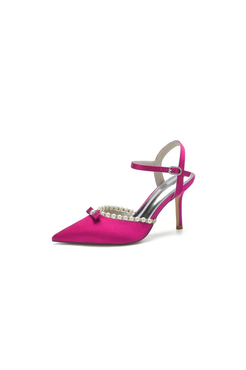 Pearl Cocktail Pointed Toe Buckle Strap Heels