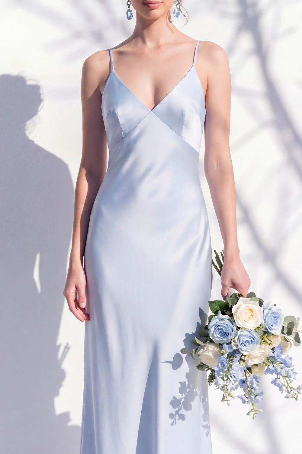 Satin Spaghetti Straps Sheath Sage Bridesmaid Dress