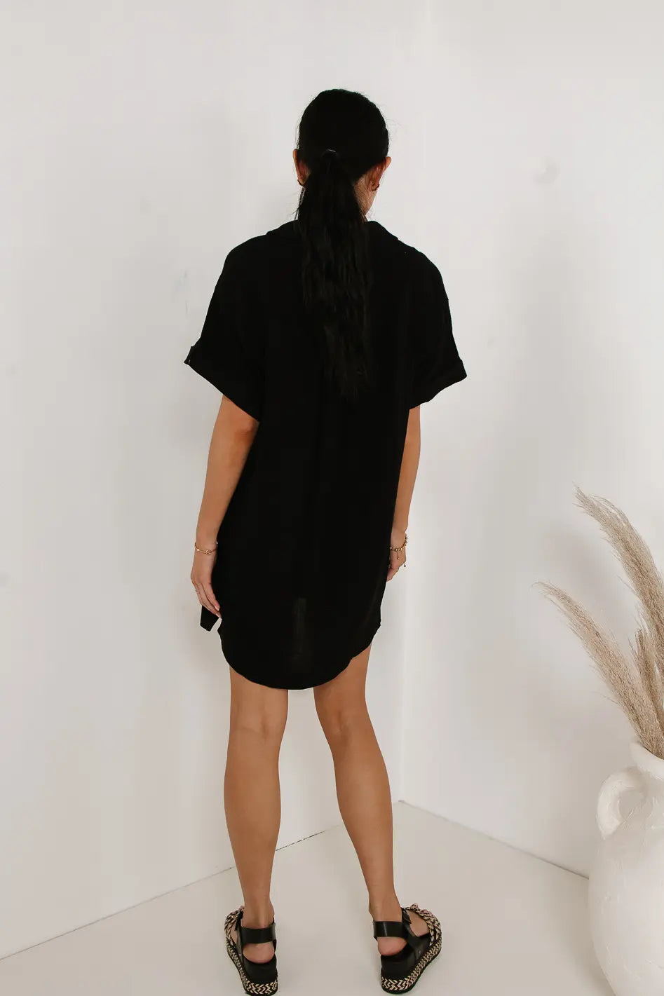 Button Up Mini Dress in Black FINAL SALE