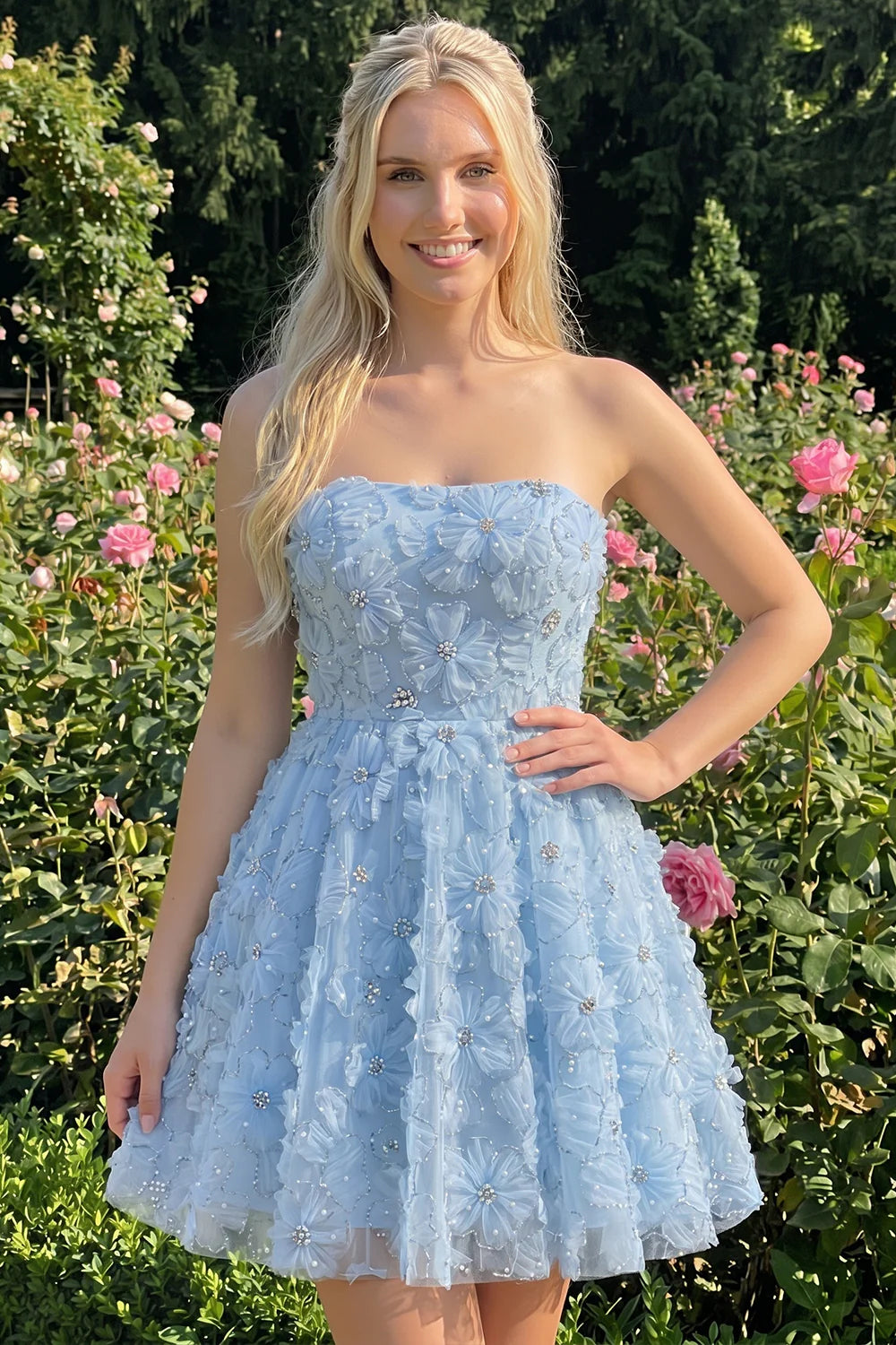 Sage Beaded Strapless A Line Short Homecoming Dress