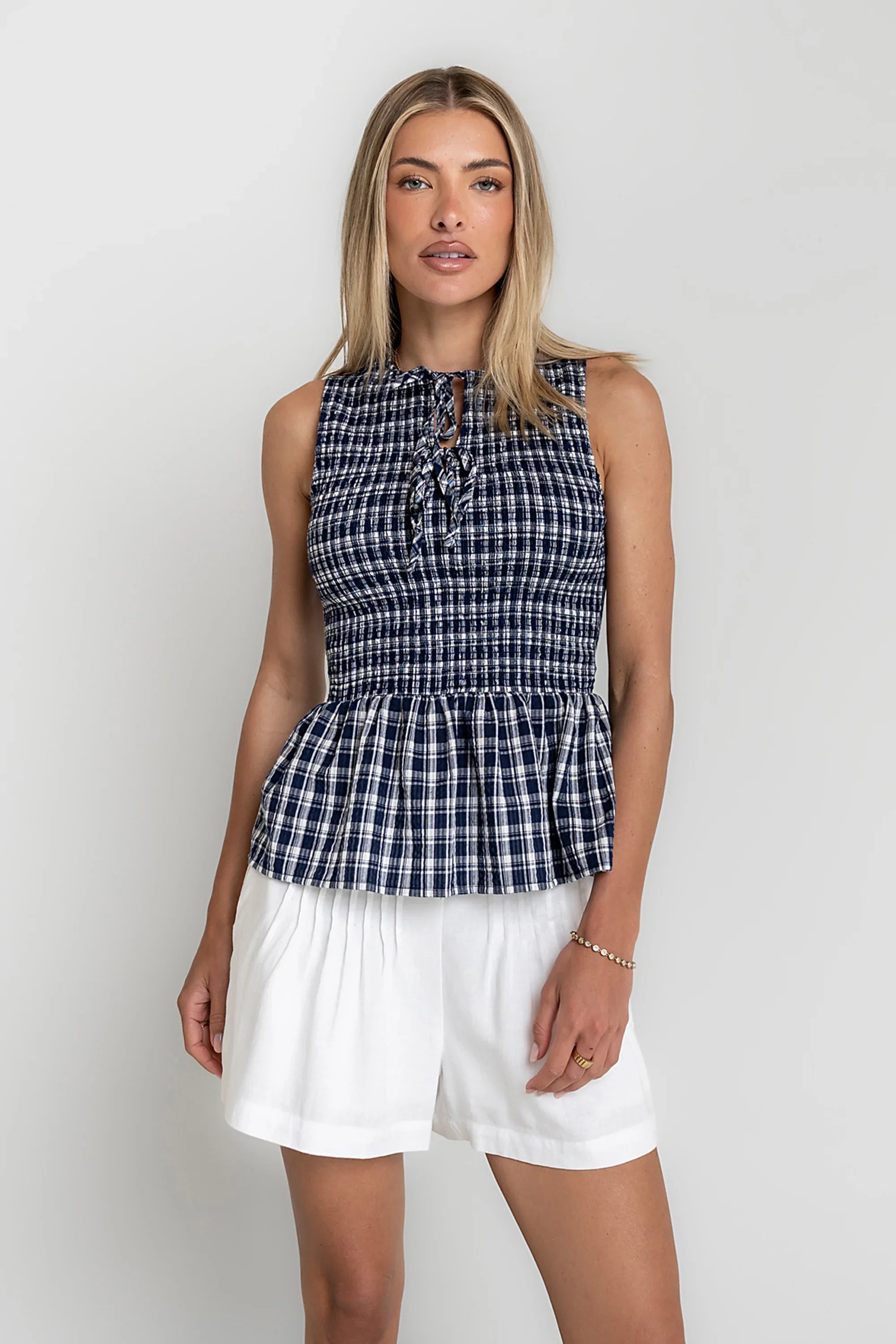 Peggy Gingham Smocked Tank