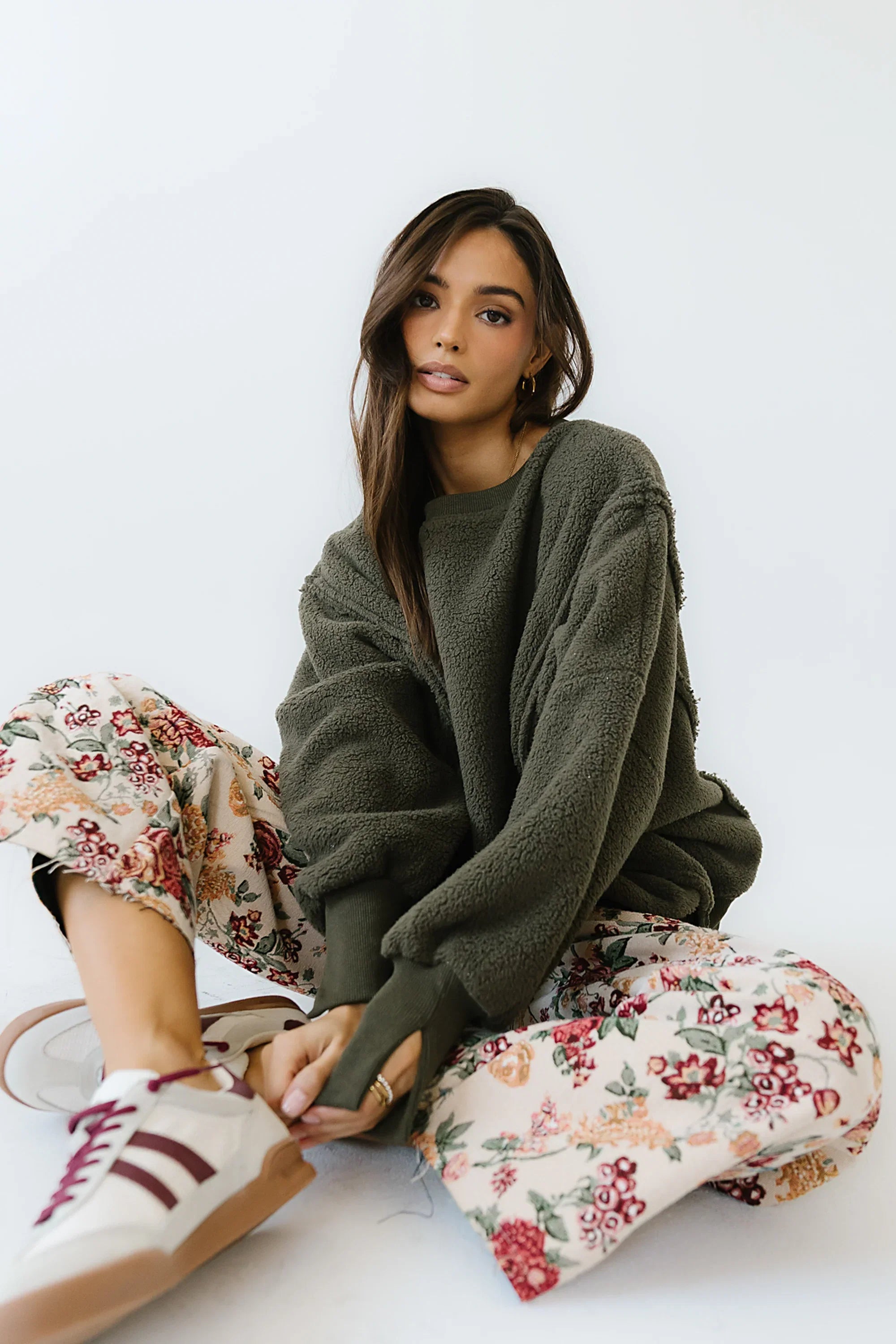 Moxie Oversized Sherpa Sweater in Olive FINAL SALE