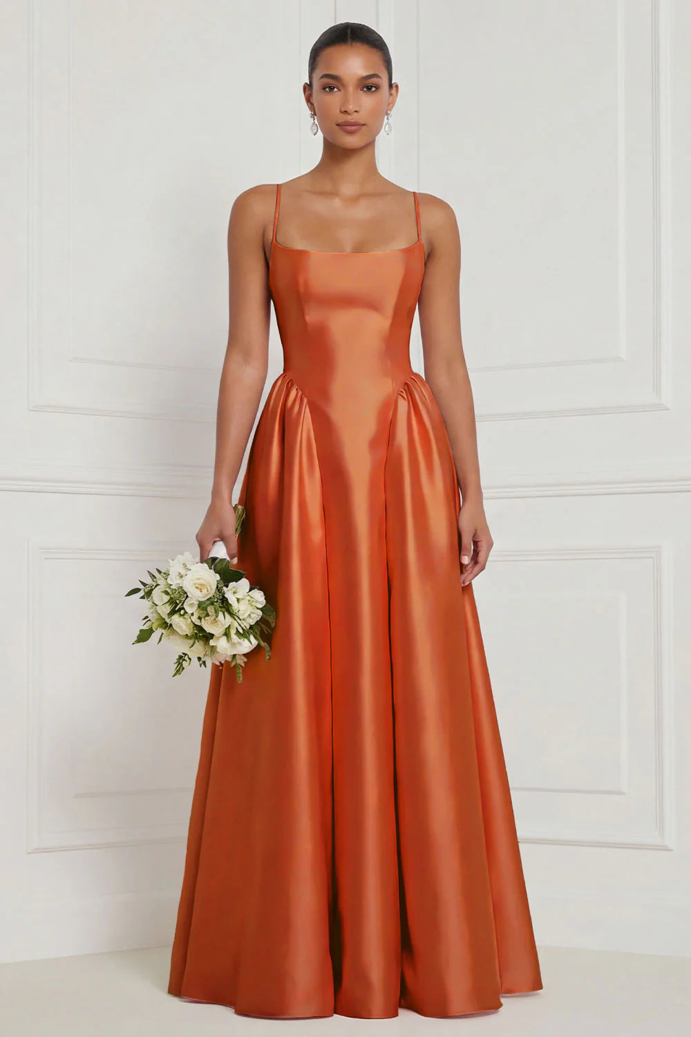 Satin A Line Spaghetti Straps Yellow Bridesmaid Dress