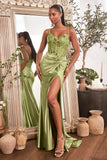 Flori Gown Fitted Satin Gown with Embellished Bodice