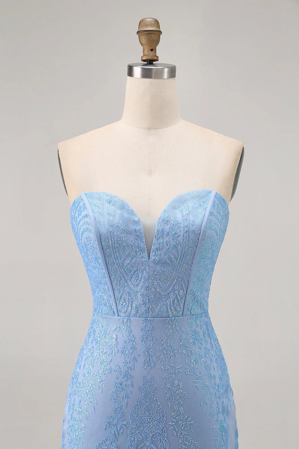 Blue Bodycon Strapless Beaded Short Homecoming Dress with Lace Up Back