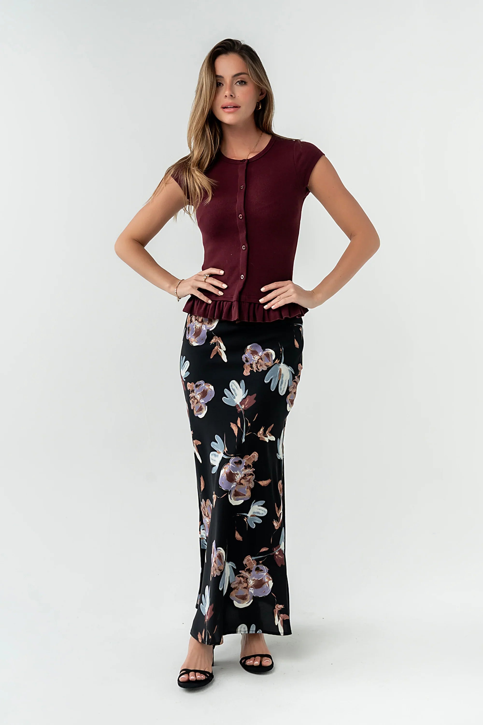 Misha Ruffle Top in Burgundy