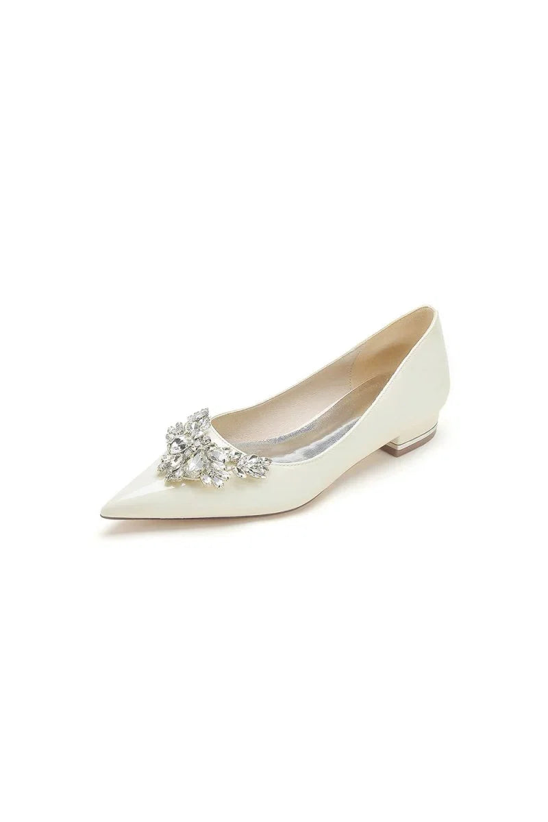Elegant Black Pointed Toe Flats with a Crystal Ornament