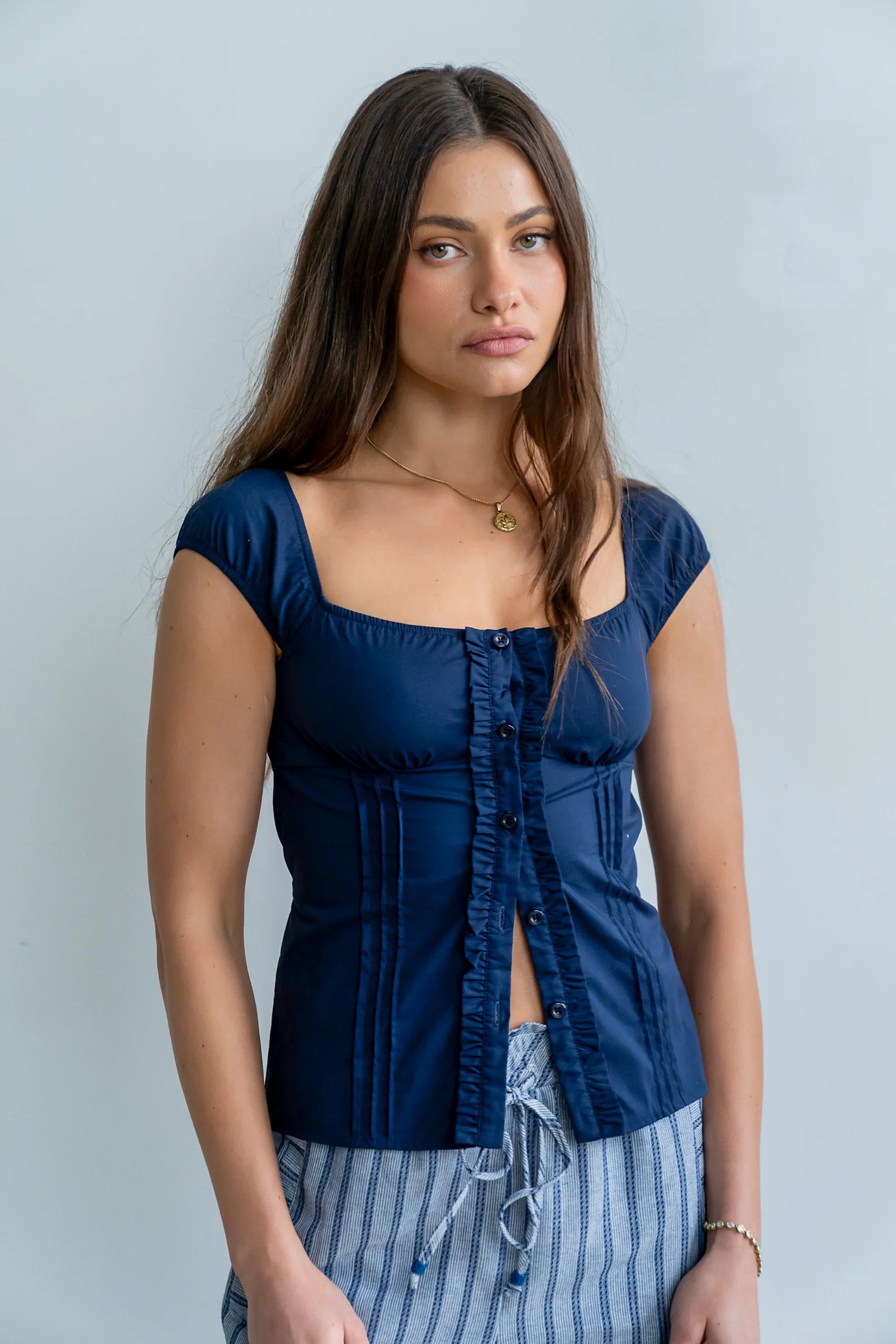 Paloma Pleated Blouse in Navy