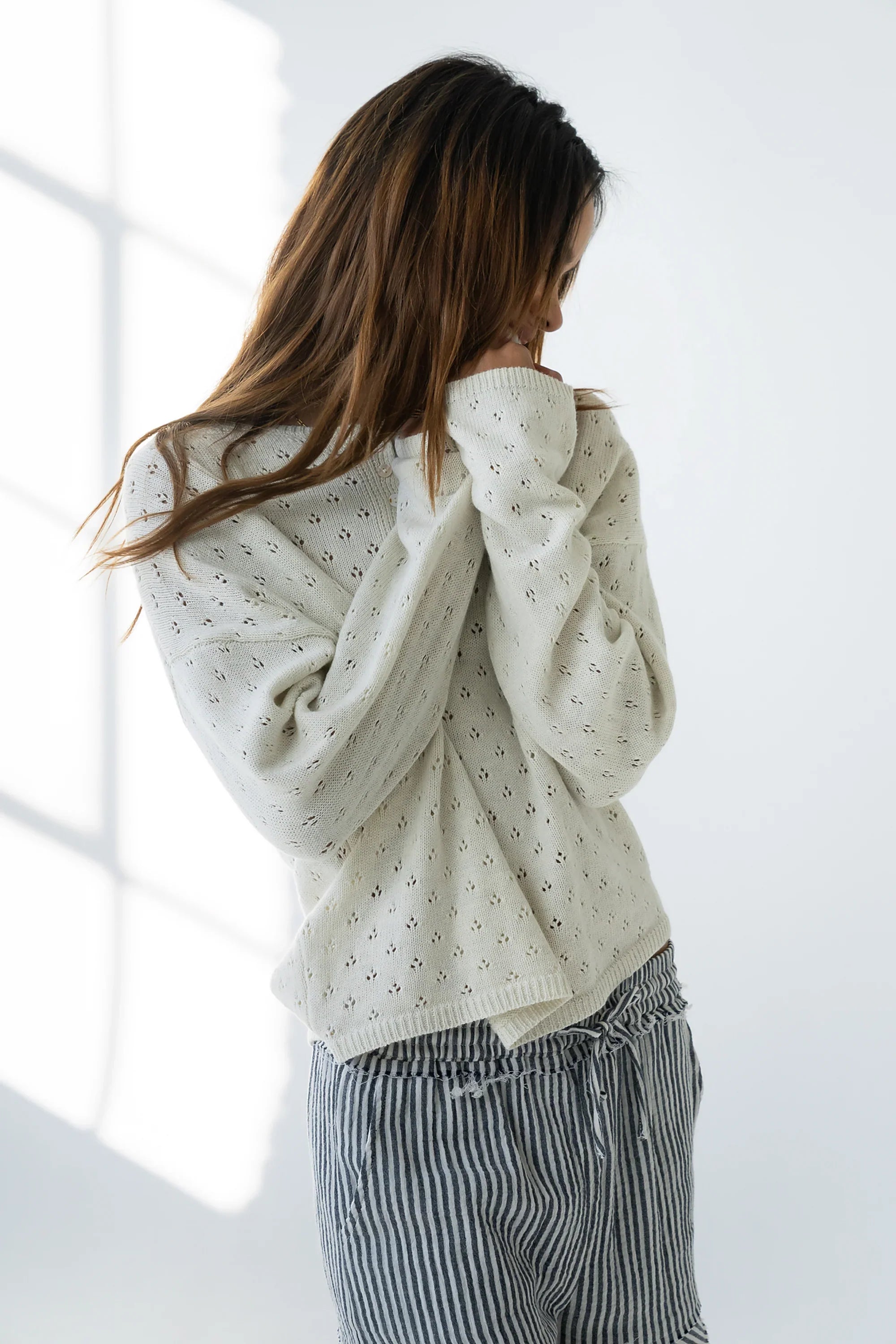 Margot Pointelle Sweater in Heather White FINAL SALE