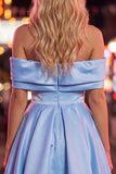 Off the Shoulder Blue A Line Short Homecoming Dress with Beading
